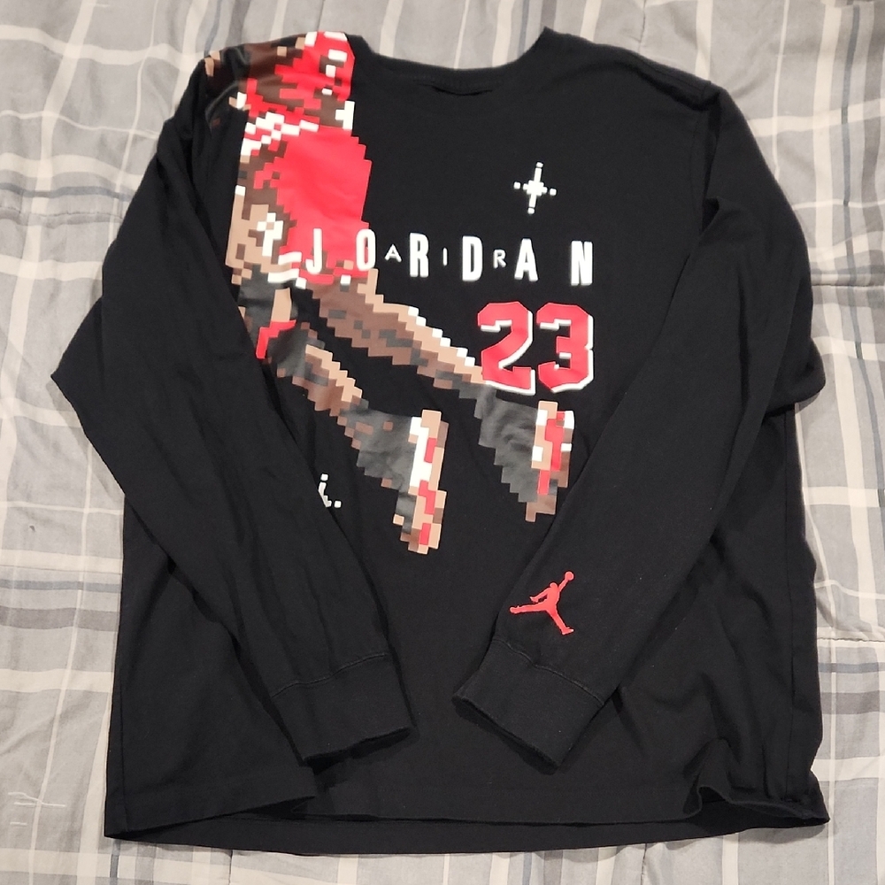 Jordan Black Long Sleeve with Red Pixelated Graphic